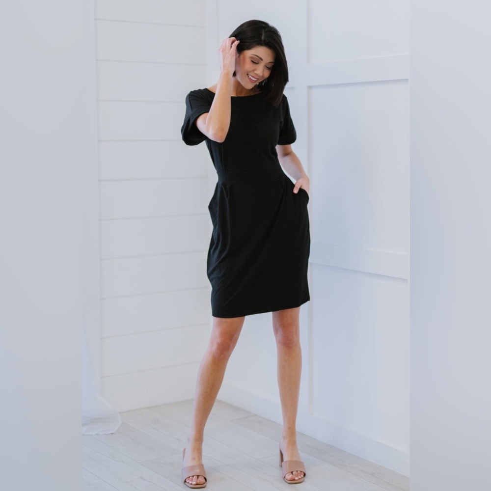 Zenana Black Tie Waist Short Sleeve Dress, Size Small, NEW With Tag